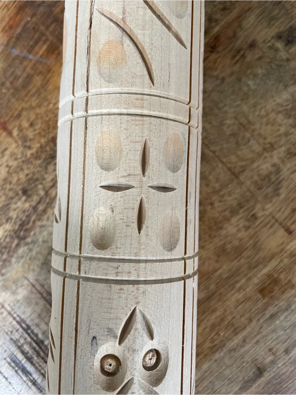 Carved Pattern Wooden Rolling Pin with‎ Dark Turned Handles